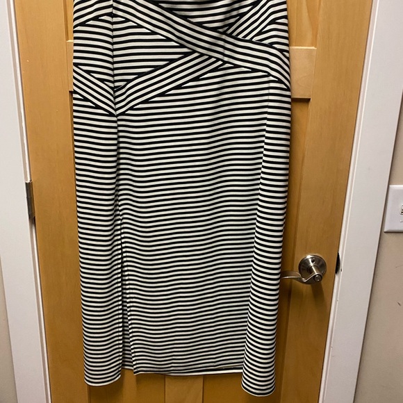 Beige by ECI Black and Cream Striped Knit Maxi Skirt with Side Slit - Picture 4 of 6